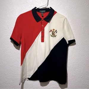 Lauren Ralph Lauren Womens Polo Shirt M Medium Orange Navy Crest Logo Rugby